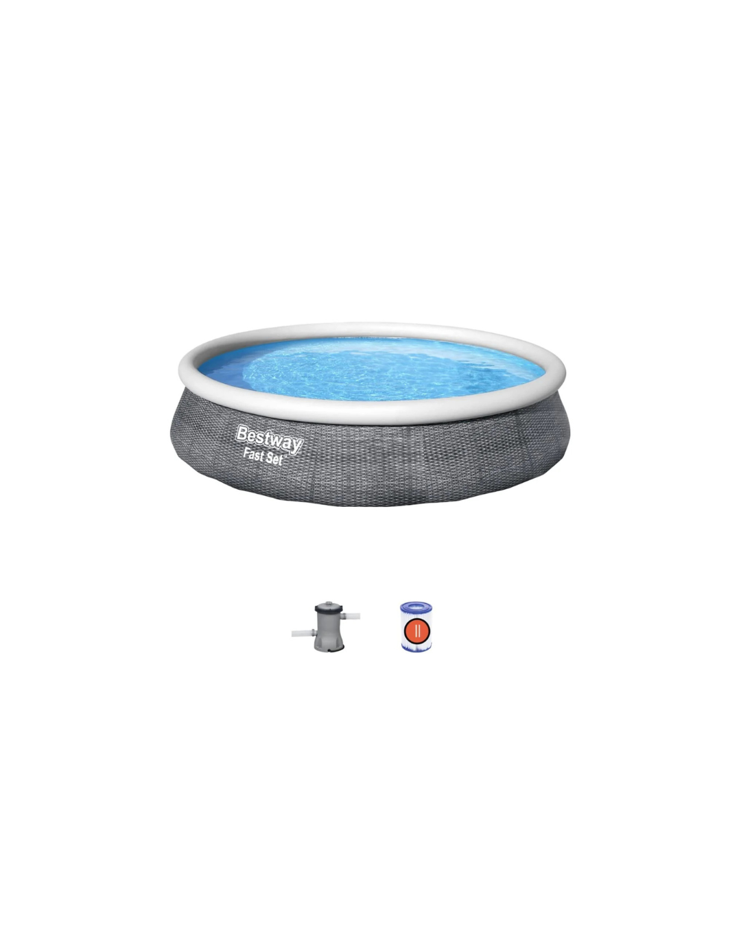 Bestway 13ft Rattan-Style Fast Set Pool: Easy Inflation, Space-Saving Design, Durable Material, Complete Set for Endless Summer Fun!