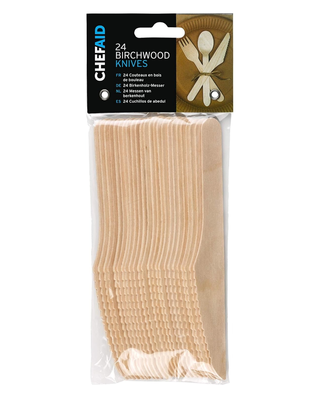Chef Aid Wooden Knives 24 Piece Set - Sustainable and Stylish Birchwood Cutlery for Picnics, Parties, Weddings, and More - Biodegradable and Compostable, Sturdy and Durable, Chemical-Free