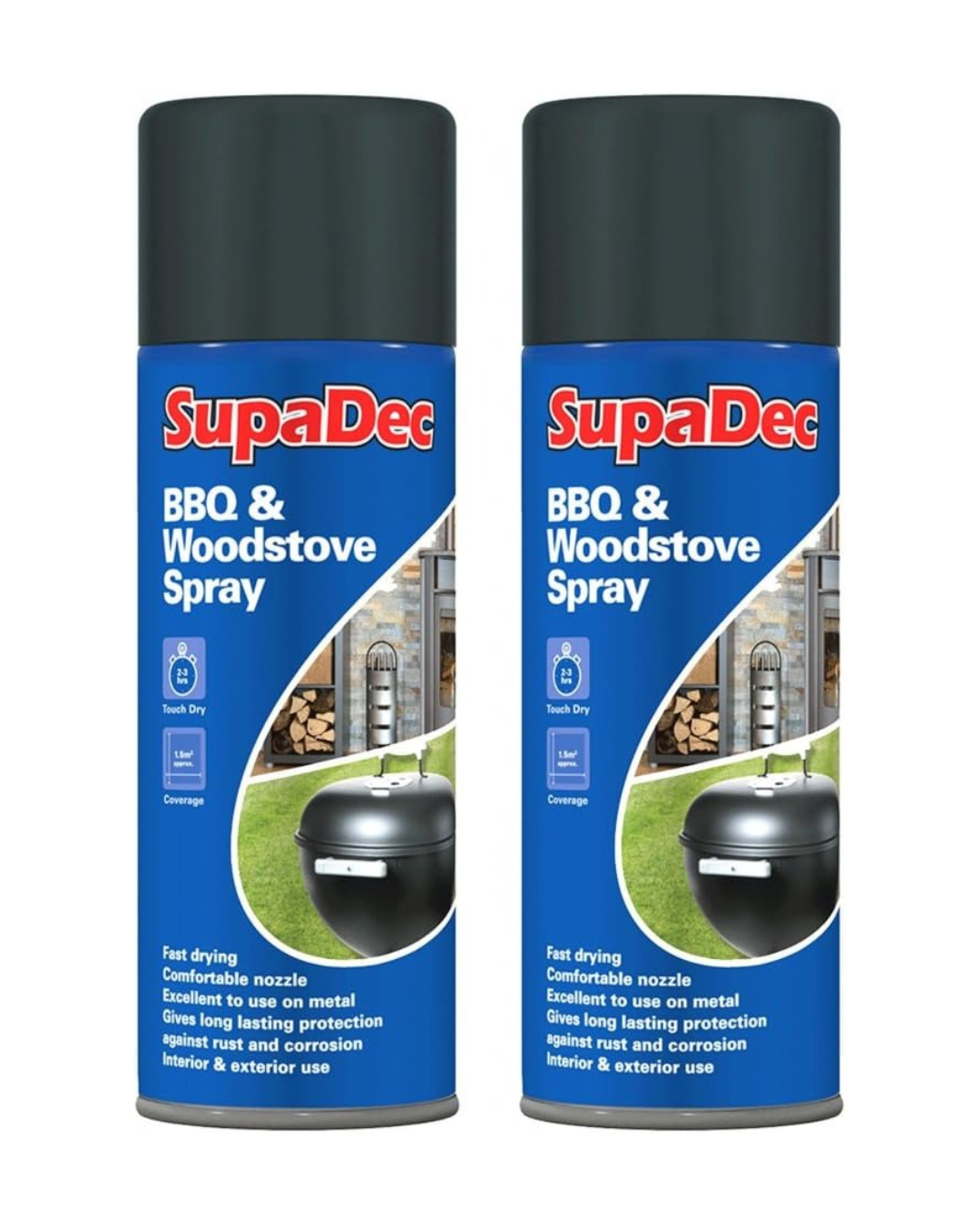 2 x SupaDec Fast Drying BBQ & Woodstove Metal Spray Paint Matt Black 400ml