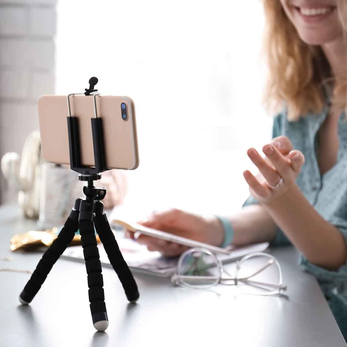 Juice Social Flexi Tri-Pod with Bendable Legs and Bluetooth Remote, Portable Mini Tripod with Flexible Octopus Style Legs, Phone/Camera Mount, Compatible with Apple, Android, GO PRO, Cameras