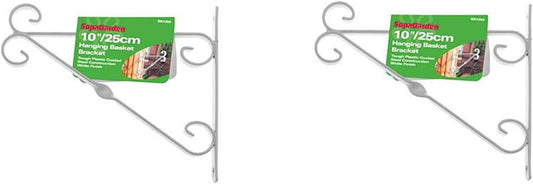 SupaGarden White Garden Plant Hanging Basket Bracket 30cm / 12" PACK OF 2 BRACKETS