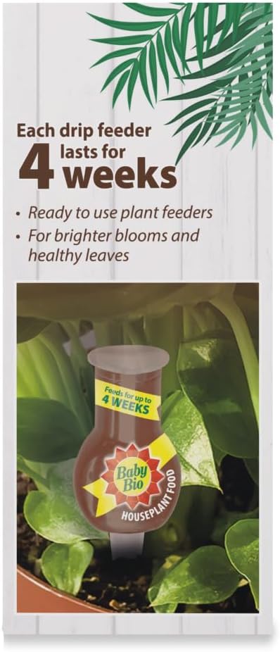 Baby Bio Houseplant Drip Feeders, 4 x 40ml - Ready To Use House Plant Food - Easy Care Fertiliser for Supporting Healthy Growth and Vibrant Blooms - Automatic Plant Feeder