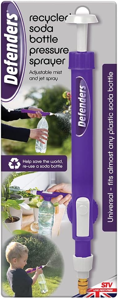 Defenders Recycled Soda Bottle Pressure Sprayer - Adjustable and Easy-to-Use, for Home, Garden and Greenhouse use