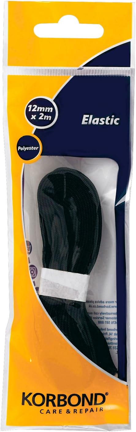 Korbond - Black Polyester Elastic 12mm by 2 meters