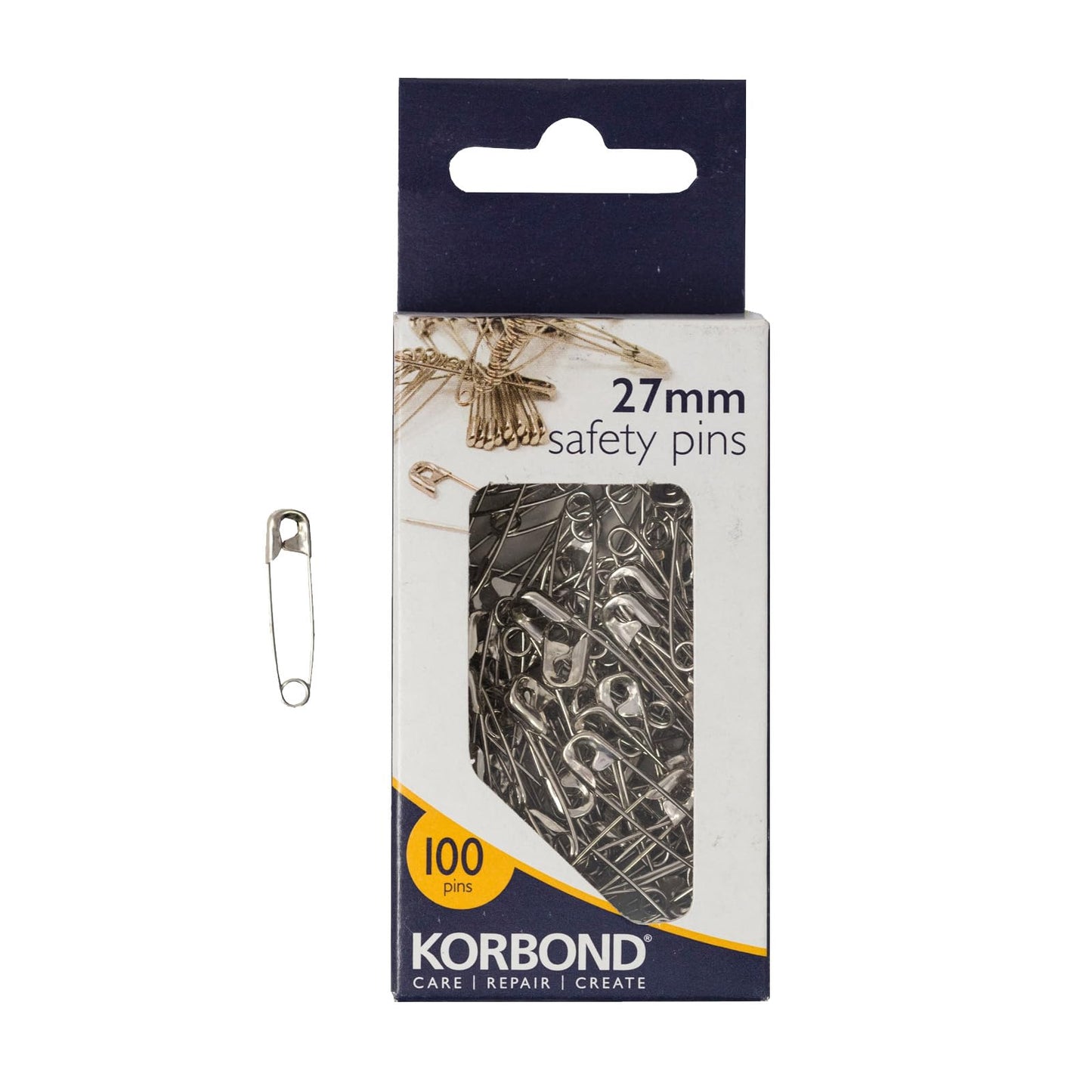 KORBOND Safety Pins 100 Pieces in Assorted Sizes-(5cm, 3.5cm & 2.5cm), Silver