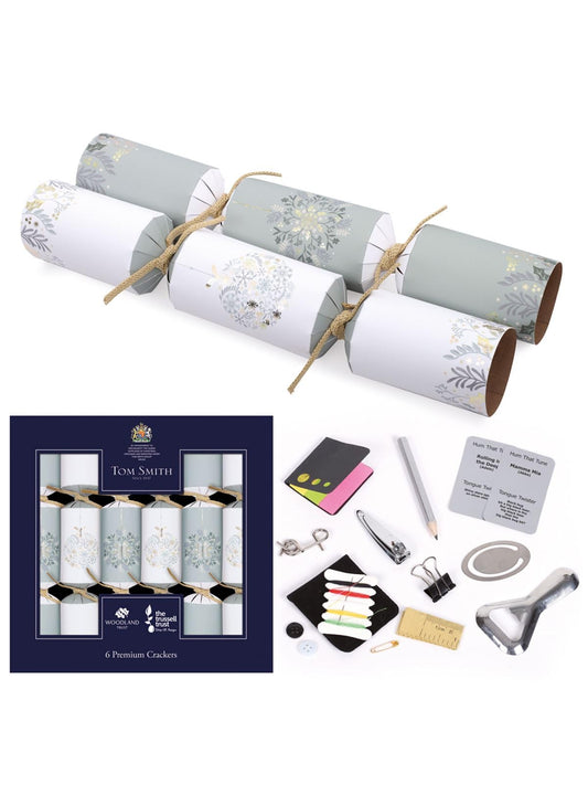 Tom Smith Pack 6 Eco Charity Christmas Crackers White & Gold Snowflake Design 33cm