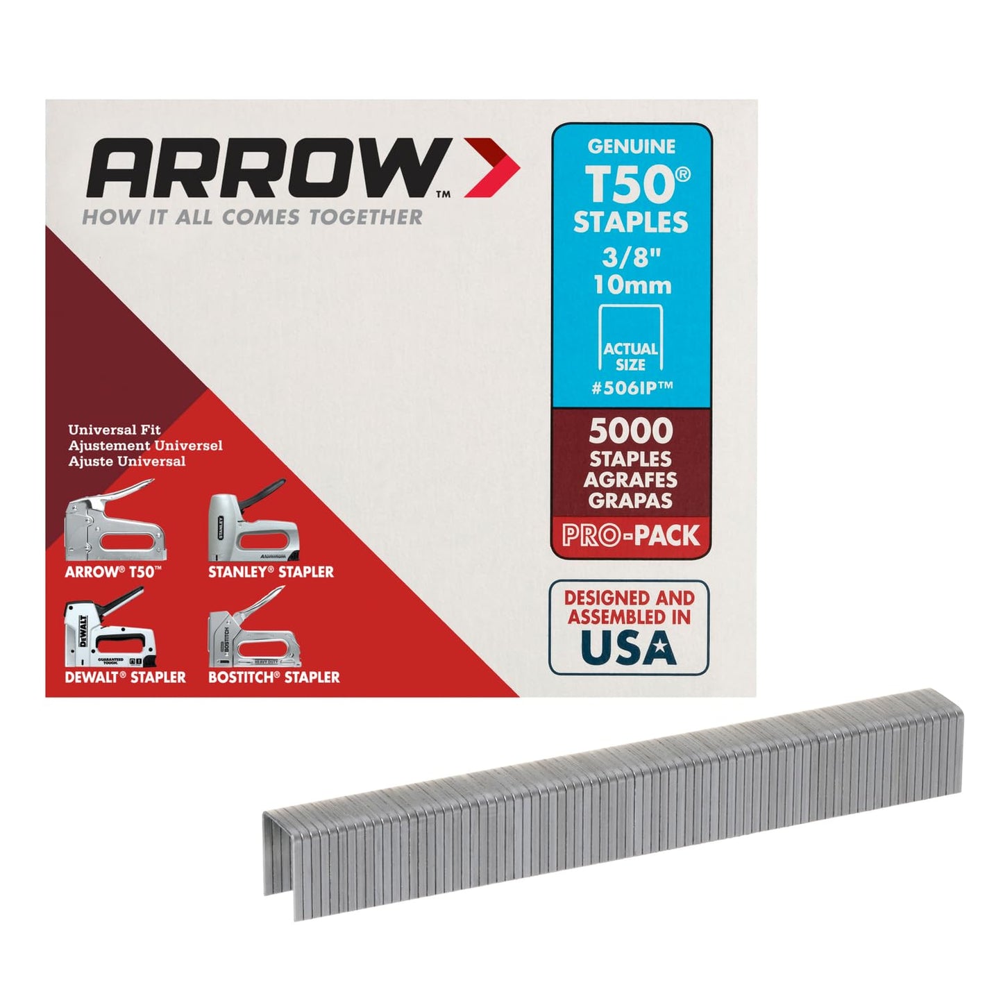 Arrow A506IP T50 Staples, Steel, 3/8 Inch (10 mm)