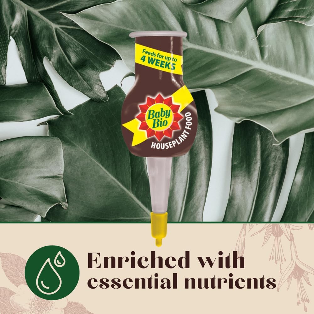 Baby Bio Houseplant Drip Feeders, 4 x 40ml - Ready To Use House Plant Food - Easy Care Fertiliser for Supporting Healthy Growth and Vibrant Blooms - Automatic Plant Feeder