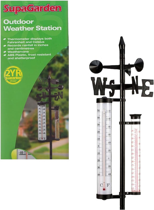 SupaGarden Outdoor Weather Station/Thermometer - Weather Vane and Rain Collector