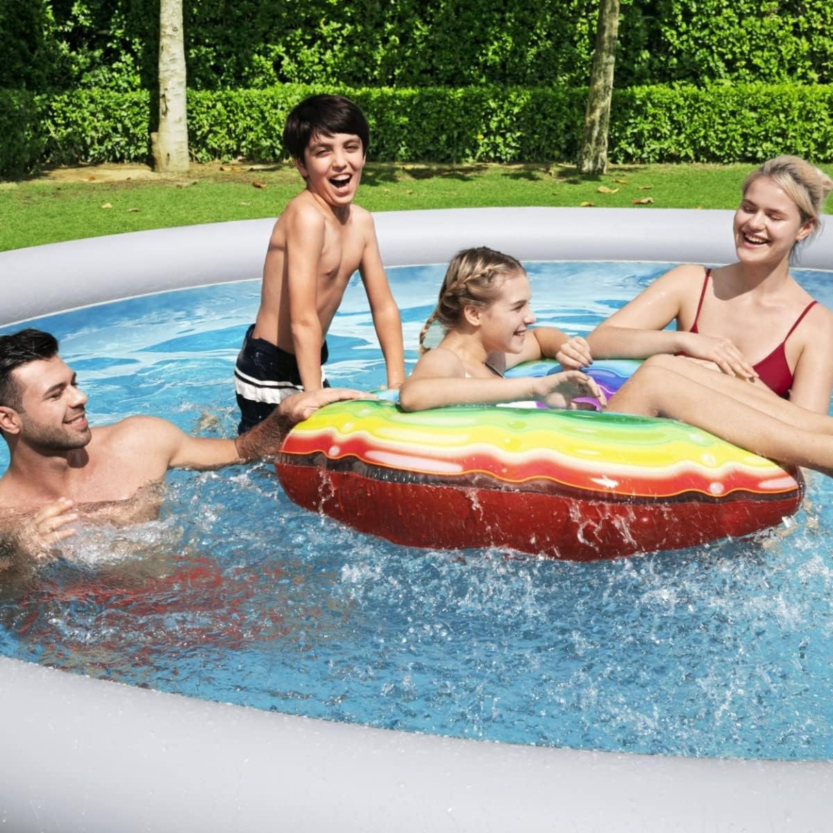 Bestway 13ft Rattan-Style Fast Set Pool: Easy Inflation, Space-Saving Design, Durable Material, Complete Set for Endless Summer Fun!