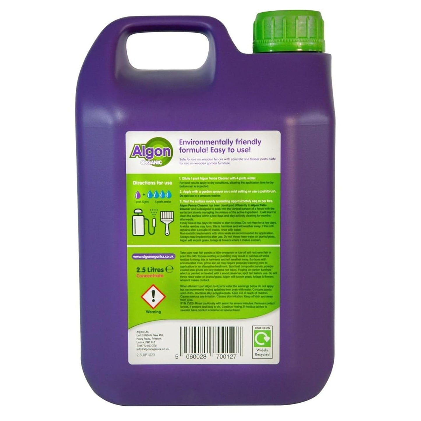 Algon Organic Fence & Outdoor Furniture Cleaner Concentrated Algae Remover Pet Safe 2.5L