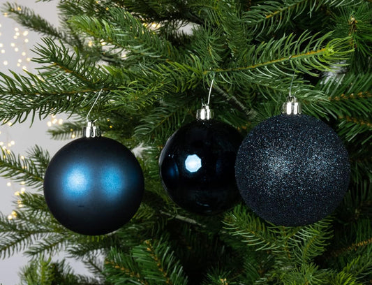 Kaemingk Plastic Christmas Baubles 8 cm x 34 Pieces Set Shatterproof Dark Blue Midnight Blue