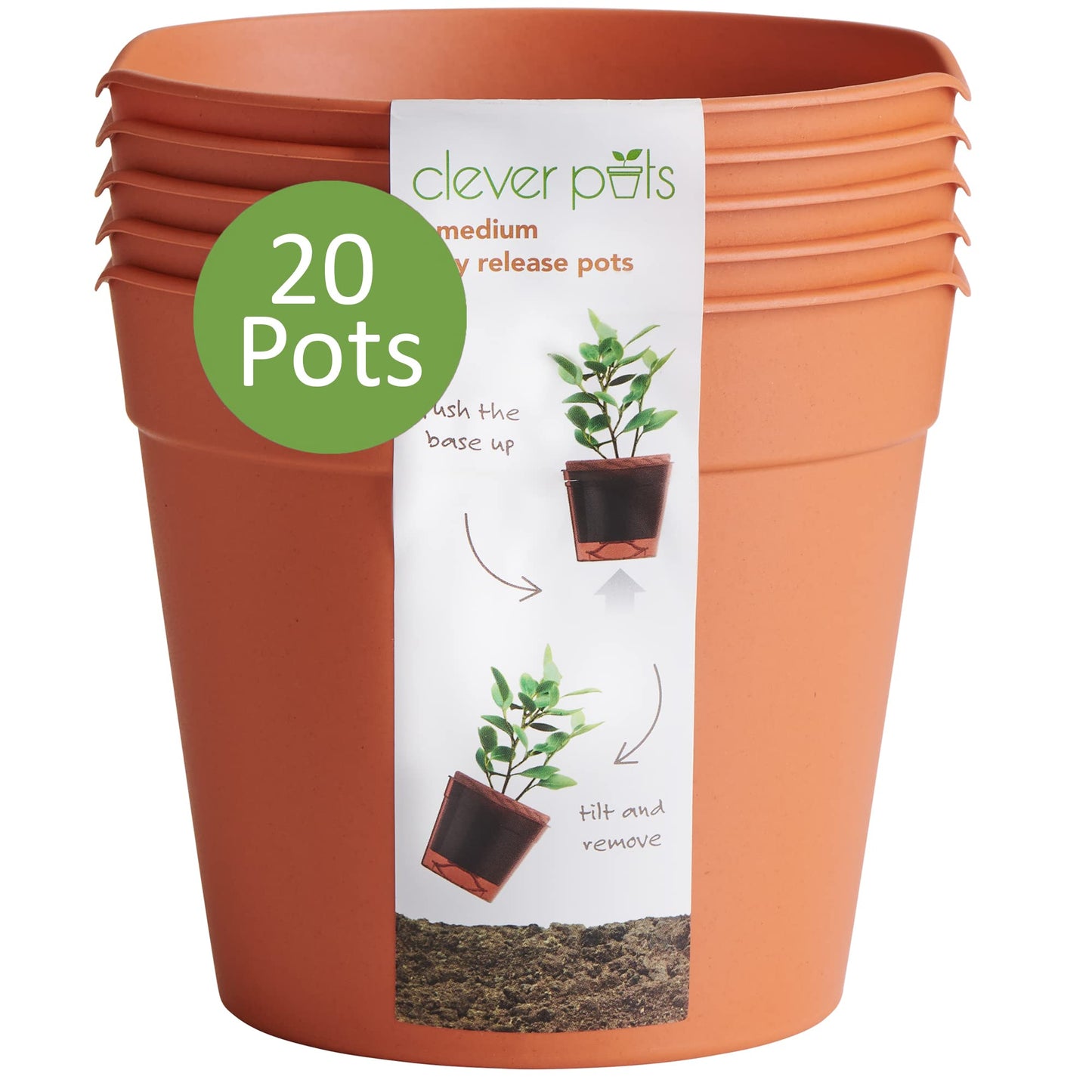 Clever Pots Easy Release Plastic Plant Pots, Pack of 5, Large Plant Pots, Outdoor or Indoor Flower Pot Garden Planters, Lightweight & Weather Resistant for Outside Flowers & Plants, Terracotta