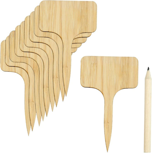 Pack of 10 T Type Wooden Plant Labels with Pencil 4 Inch Garden Plant Pot Markers for Herbs Shrubs Vegetables & Flowers 10cm