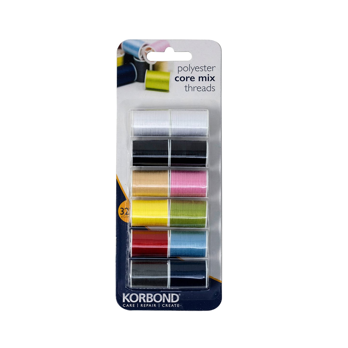 Korbond CORE Mix Polyester Thread Selection by Korbond-12 x 32m spools – 10 Colours – 384 metres – Hand and Machine Sewing, Repairs, Crafting