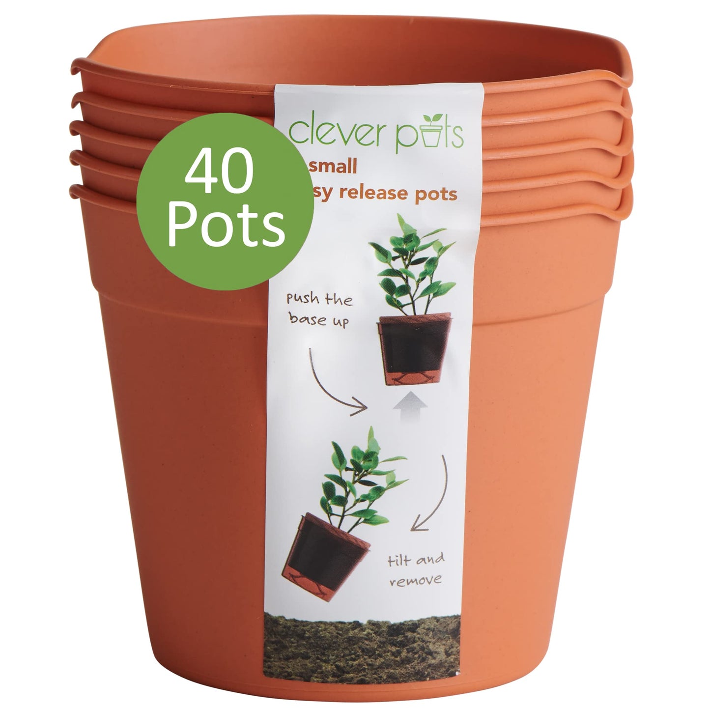 Clever Pots Easy Release Plastic Plant Pots, Pack of 5, Large Plant Pots, Outdoor or Indoor Flower Pot Garden Planters, Lightweight & Weather Resistant for Outside Flowers & Plants, Terracotta