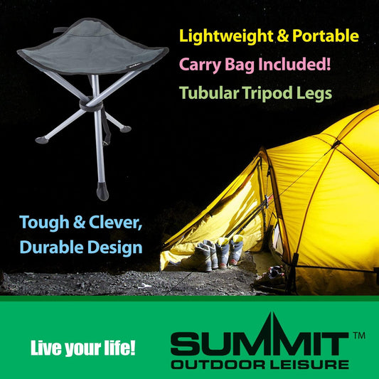 VFM - Slate Grey Tripod Stool - Summit Outdoor Leisure, Easy, Durable, Comfortable, Lightweight, Festivals, Hiking, Picnics, Outdoor Living, Water Resistant, Portable, Holidays