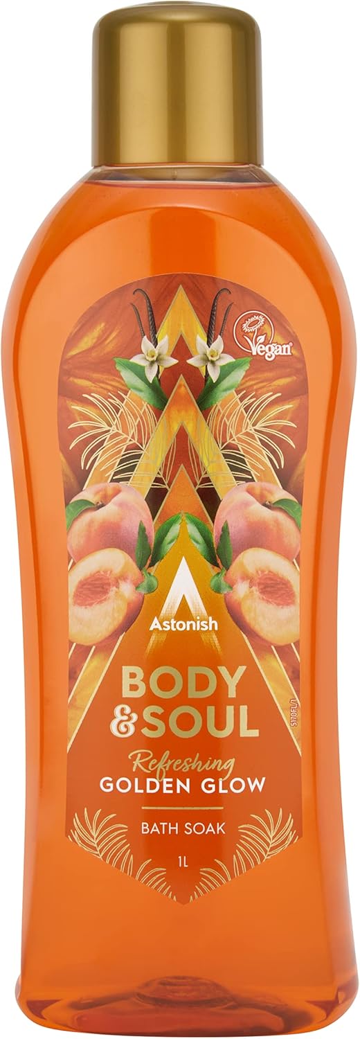 Astonish Body & Soul Nourishing Mood Boosting Bath Soak, Sweet Fruity Fragrance, Uplifting Bubble Bath, Golden Glow, 6x950ml, Multipack, Orange