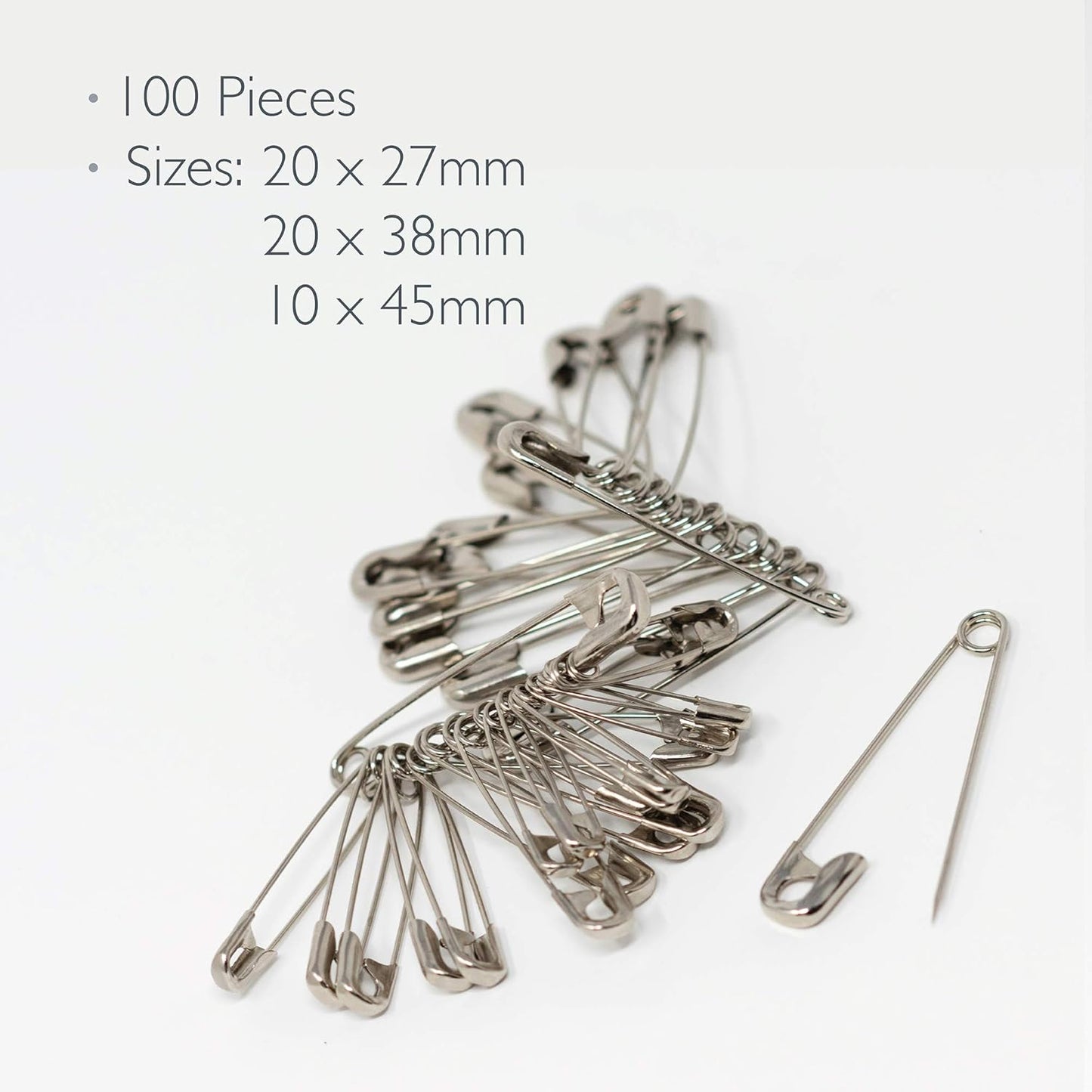 KORBOND Safety Pins 100 Pieces in Assorted Sizes-(5cm, 3.5cm & 2.5cm), Silver