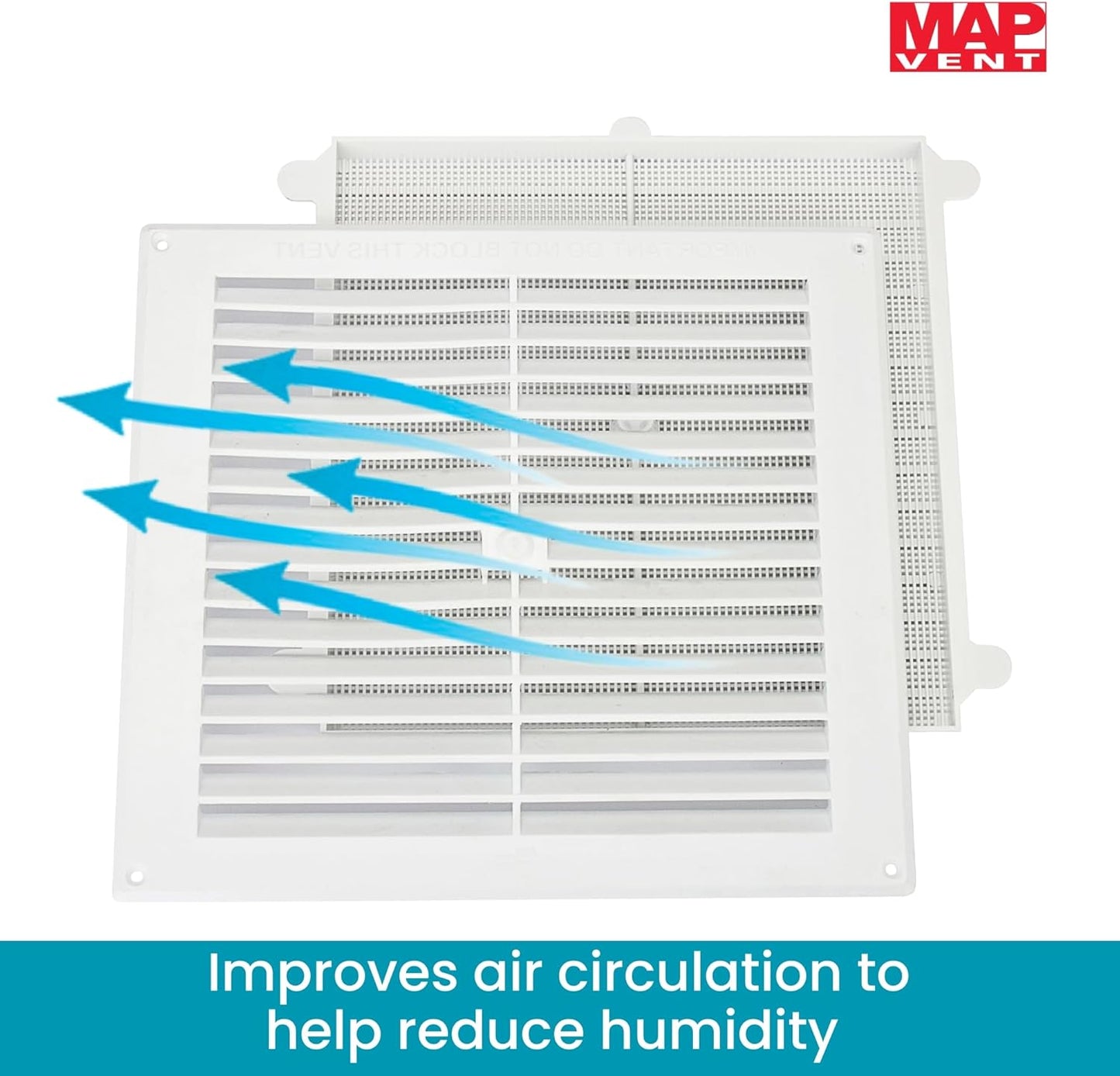 Map White Louvre Vent 229 x 229mm (9"x9") with Detachable Flyscreen Plastic Air Vent Grille for Walls & Furniture Ventilation Cover