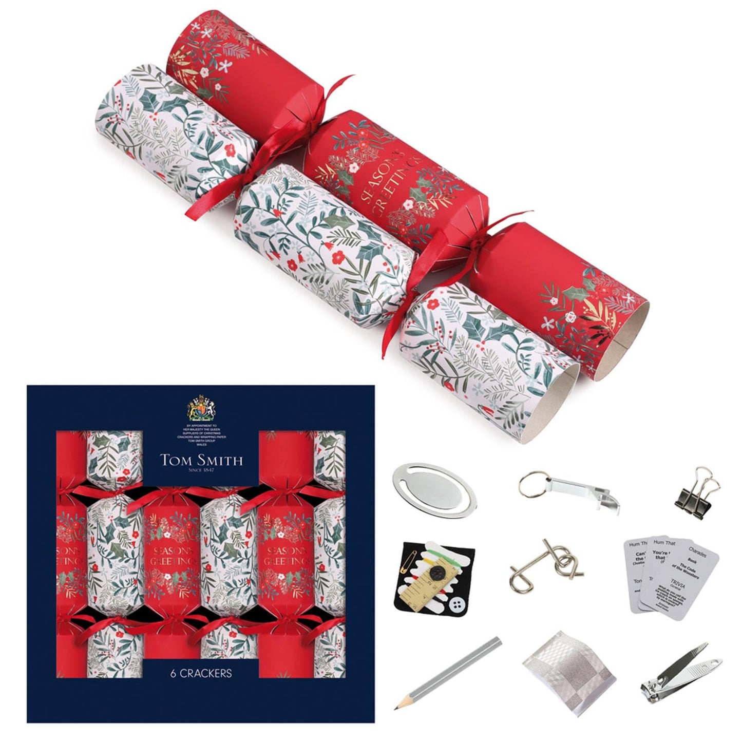 Tom Smith Pack 6 Eco Charity Christmas Crackers White & Gold Snowflake Design 33cm