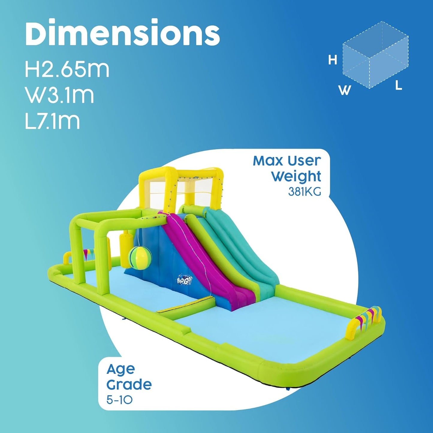 Bestway BW53387GB H2OGO Splash Course Mega Park, Inflatable Water Slide for Kids