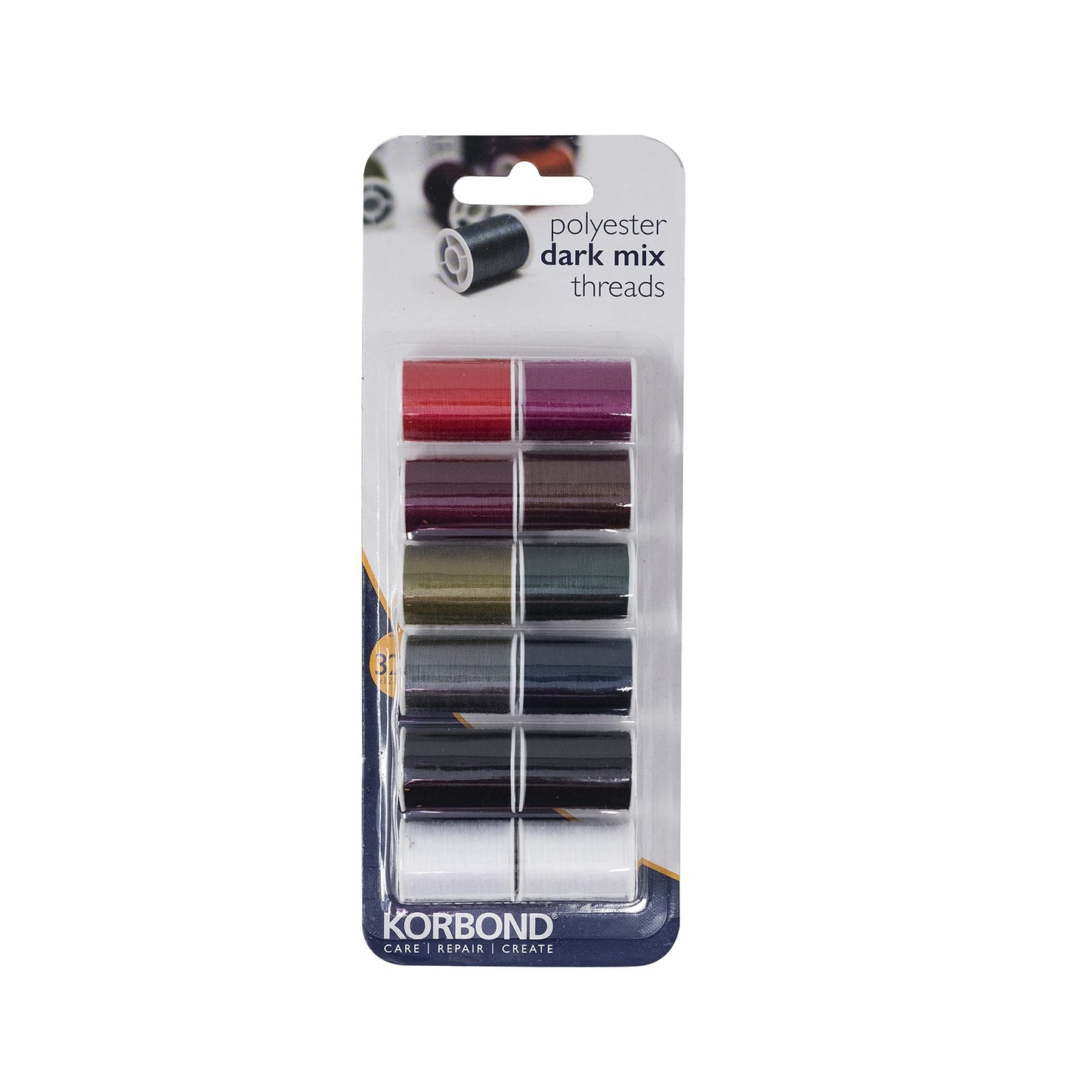 Korbond CORE Mix Polyester Thread Selection by Korbond-12 x 32m spools – 10 Colours – 384 metres – Hand and Machine Sewing, Repairs, Crafting