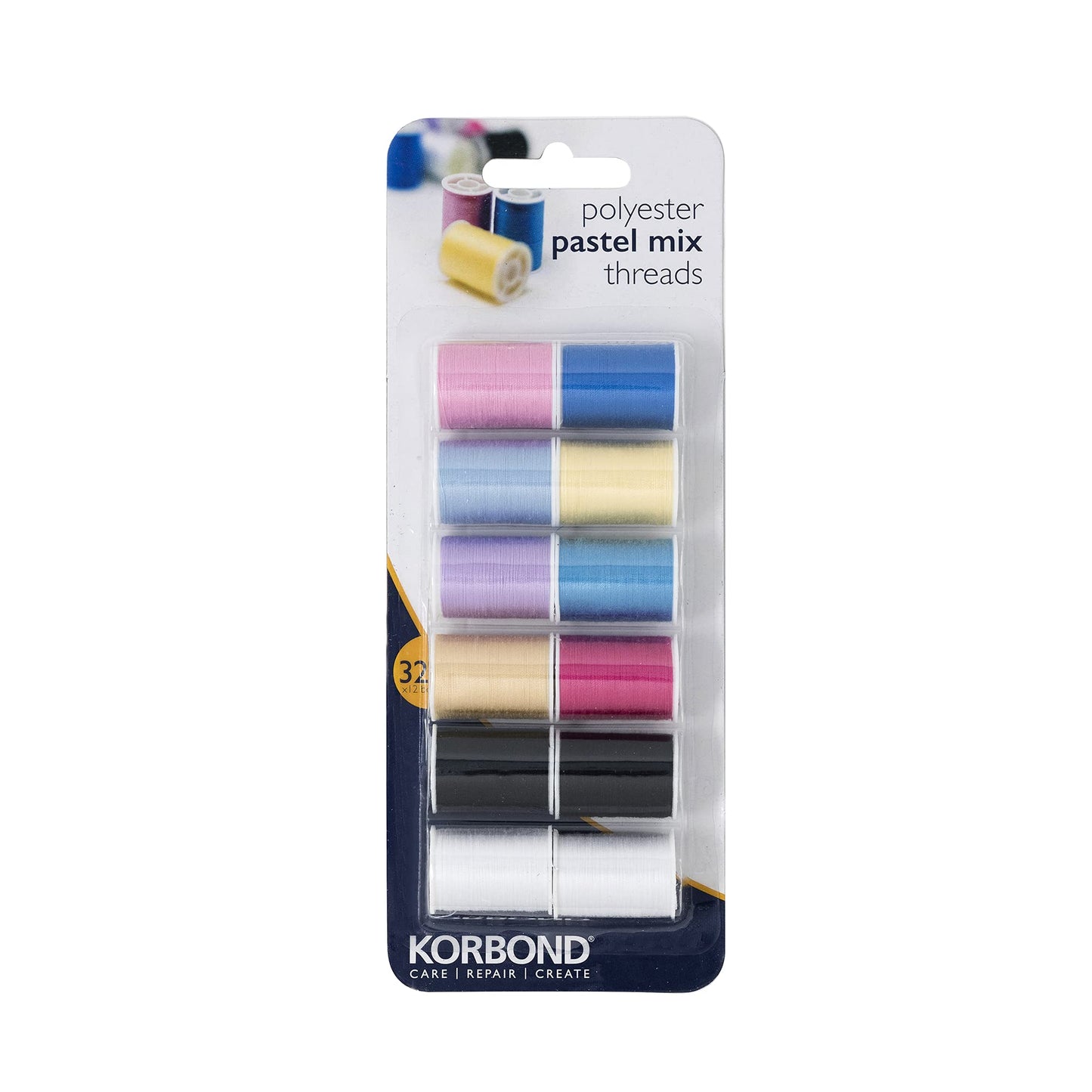 Korbond All Purpose Thread Set - 1350m Polyester Sewing Thread - 30 Colours x 45m - Hand and Machine Sewing and Crafting - Includes Black and White Thread for Machine and Hand