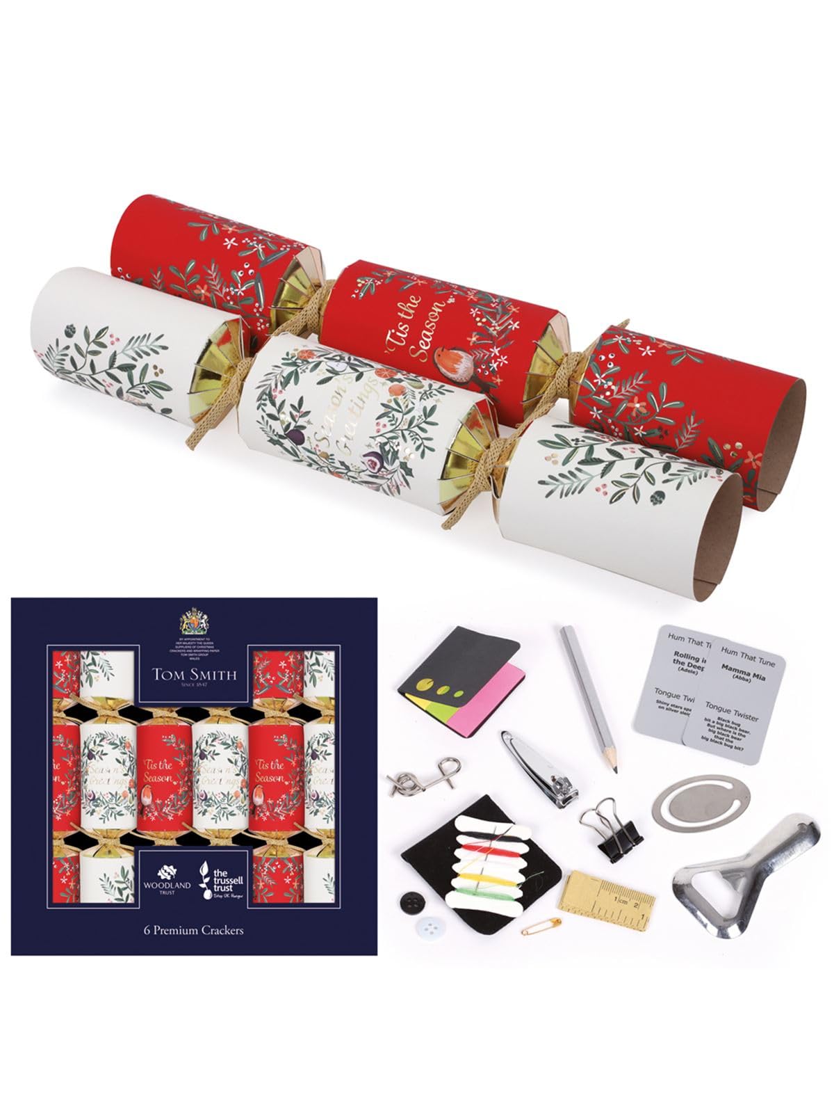 Tom Smith Pack 6 Eco Charity Christmas Crackers White & Gold Snowflake Design 33cm