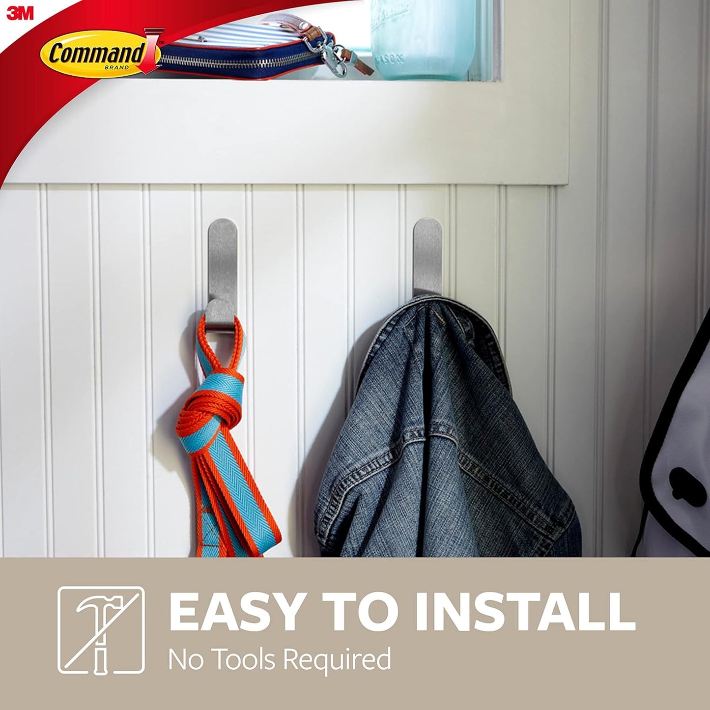 Command MR13-SS-ES Large Modern Metal Hook with 1 Hook/2 Strips