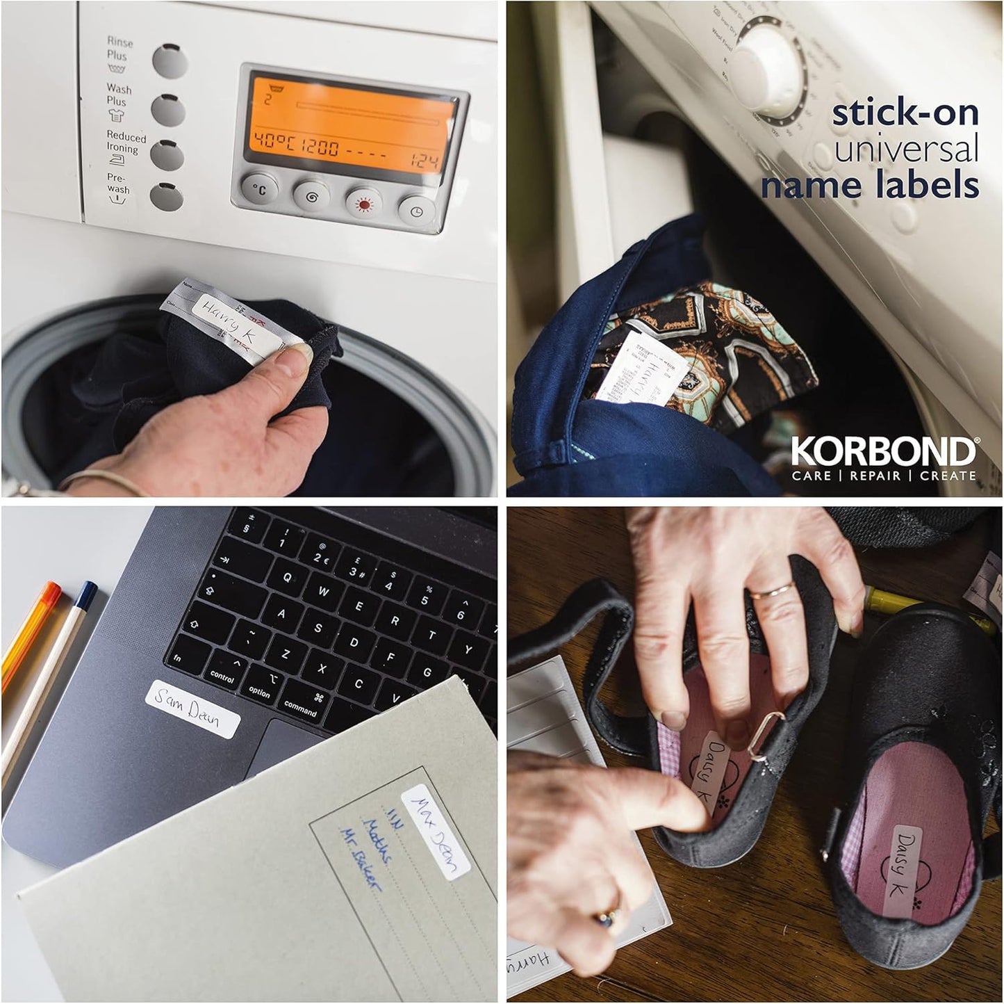 KORBOND Stick On Labels, White, 54 Pieces