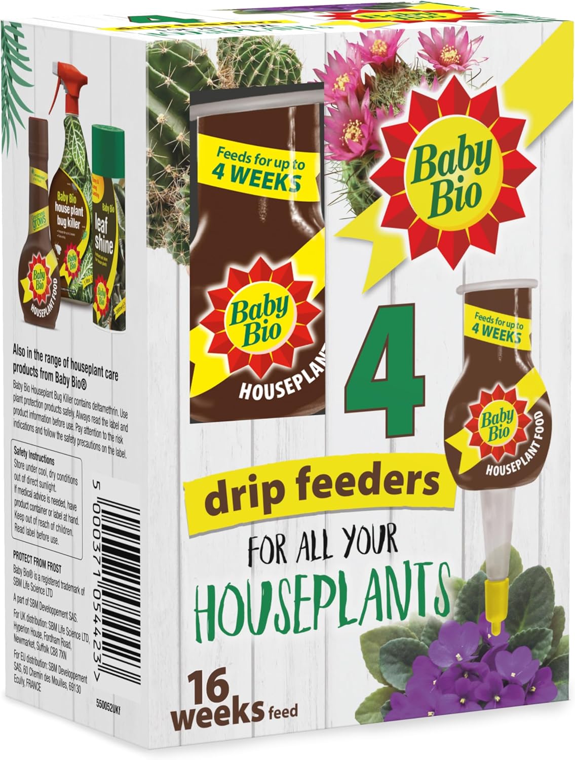 Baby Bio Houseplant Drip Feeders, 4 x 40ml - Ready To Use House Plant Food - Easy Care Fertiliser for Supporting Healthy Growth and Vibrant Blooms - Automatic Plant Feeder