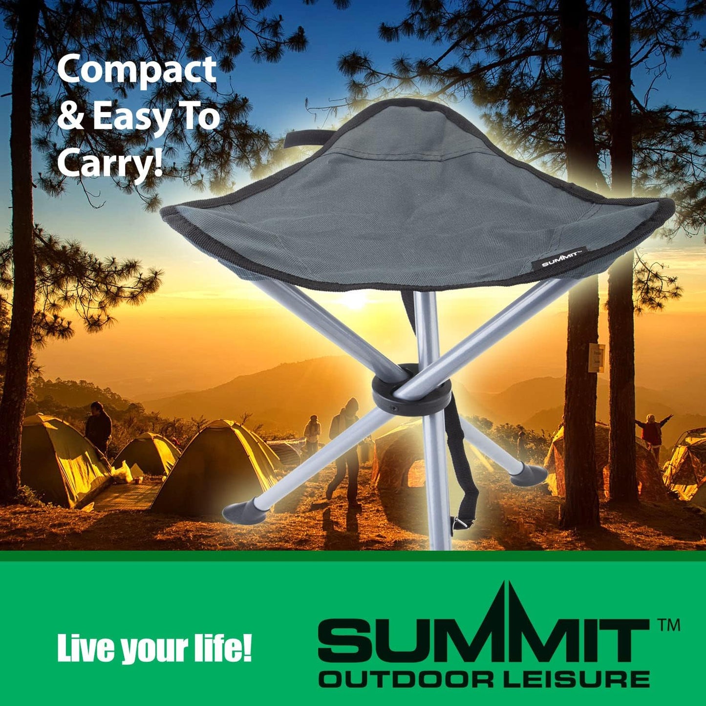 VFM - Slate Grey Tripod Stool - Summit Outdoor Leisure, Easy, Durable, Comfortable, Lightweight, Festivals, Hiking, Picnics, Outdoor Living, Water Resistant, Portable, Holidays