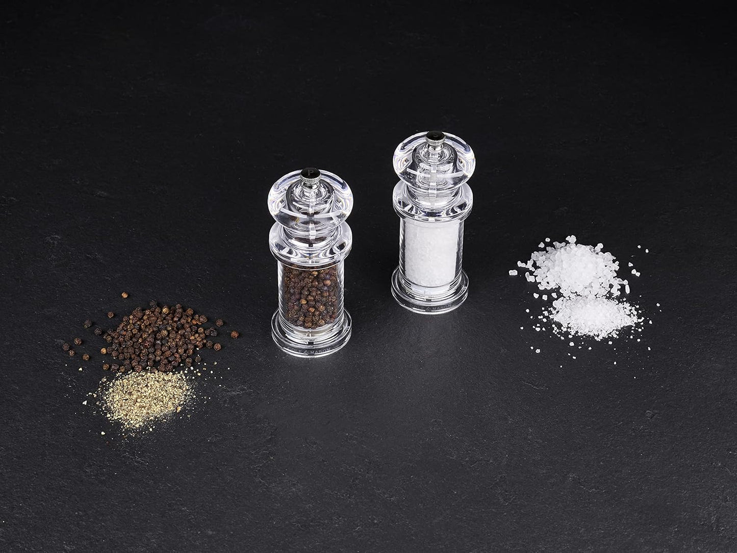 Cole & Mason 505 Clear Salt and Pepper Mills, Adjustable Grind Precision+ Mechanism, Acrylic, 140 mm, Gift Set, Includes 2 x Salt and Pepper Grinders