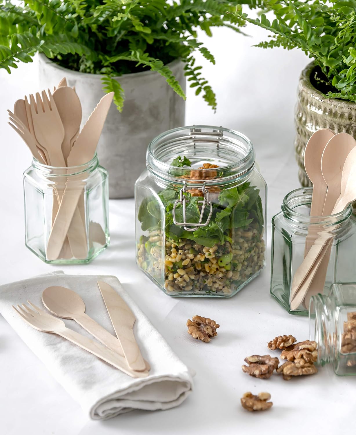 Chef Aid Wooden Knives 24 Piece Set - Sustainable and Stylish Birchwood Cutlery for Picnics, Parties, Weddings, and More - Biodegradable and Compostable, Sturdy and Durable, Chemical-Free
