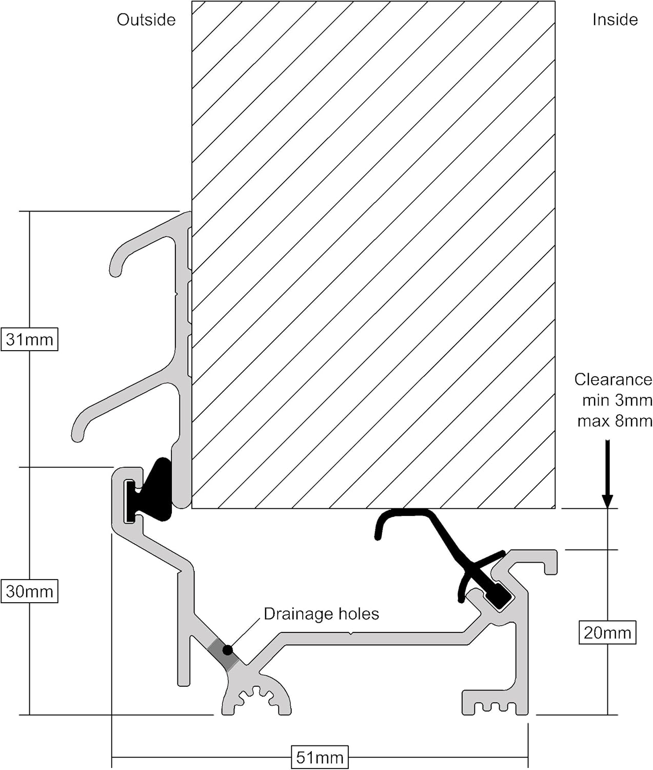 STORMGUARD 04SR3581219A Dry-X Winter Bar 2 Part Threshold Sill, Aluminium, 1219 mm