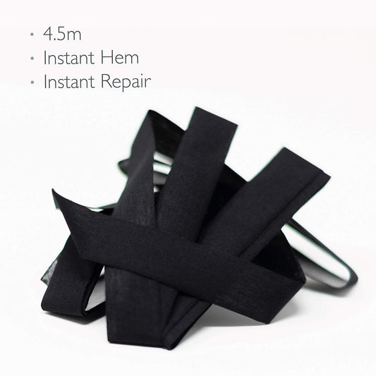 KORBOND Black Tape 4.5m x 2cm, Bonding and Craft Projects – No Sewing Required – Ideal, Jeans, Work Trousers, Badges & School Clothes – Repair and Hem in Seconds