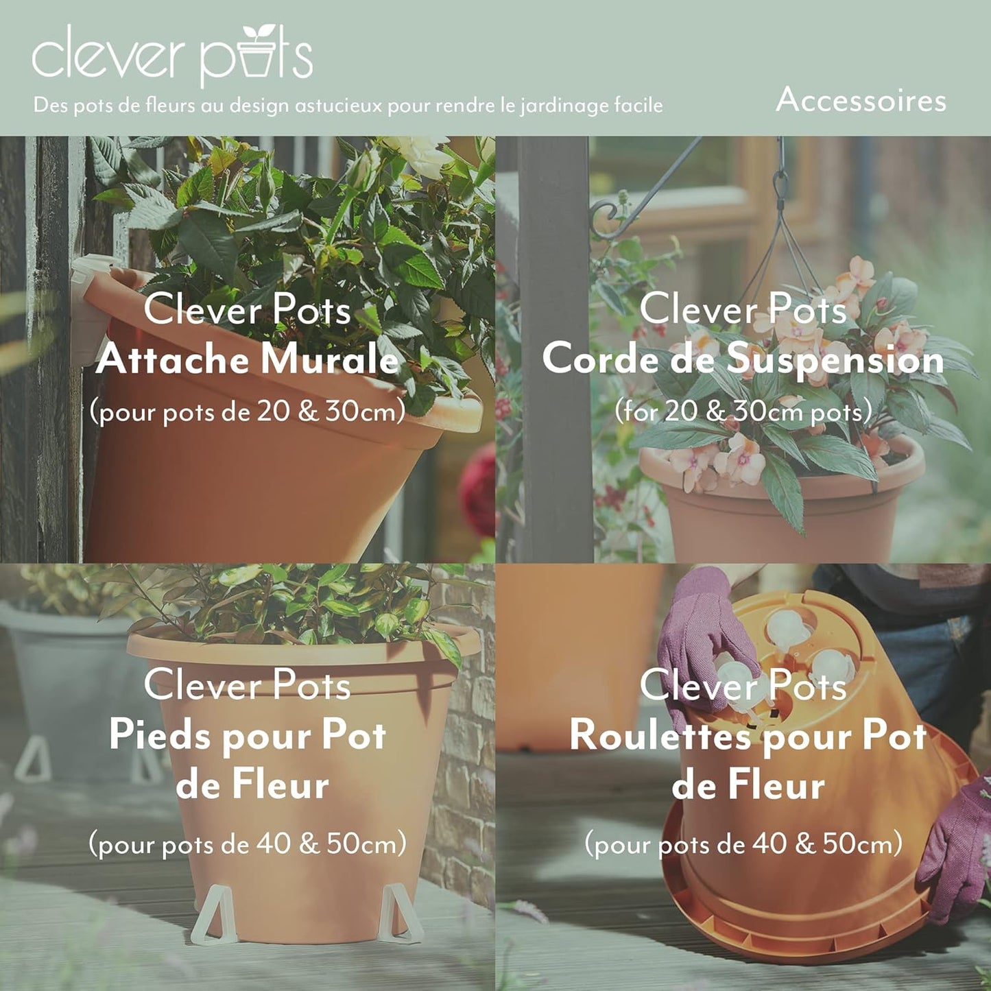 Clever Pots Plastic Plant Pot Wheels, Pack of 4 Wheels, Move Heavy Plant Pots with Ease, Use 40cm or 50cm Round Pots (487702)