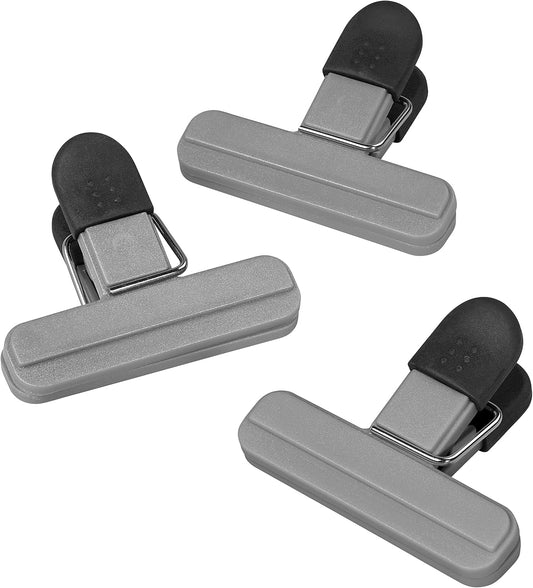 Chef Aid Bag Clips, Pack of 3 Soft-Grip Bag Clips for Keeping Food Fresher for Longer, Made with BPA Free Plastic and Fridge, Freezer and Dishwasher Safe, Grey