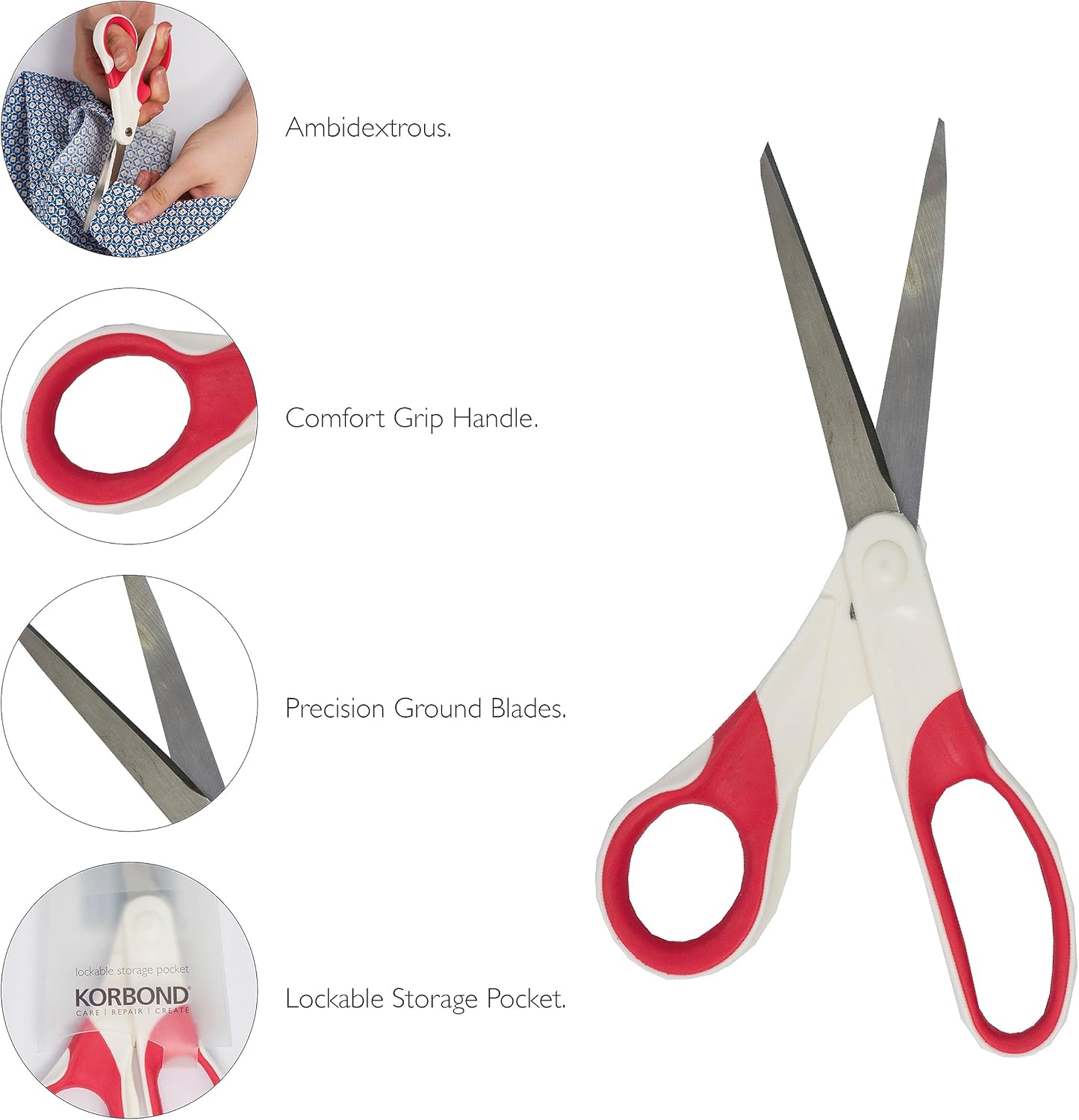 Korbond 110358 Craft 7 Inch – Soft Grip Professional, Household, Fabric, Paper Scissors. Ambidextrous – for Right & Left Handed , Silver
