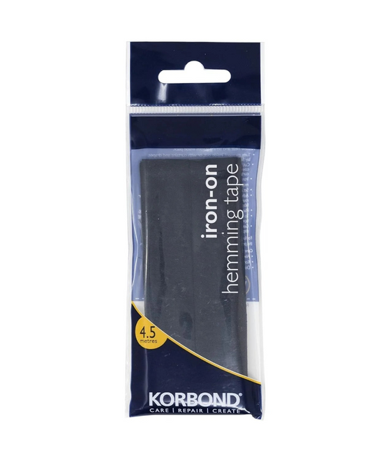 KORBOND Black Tape 4.5m x 2cm, Bonding and Craft Projects – No Sewing Required – Ideal, Jeans, Work Trousers, Badges & School Clothes – Repair and Hem in Seconds