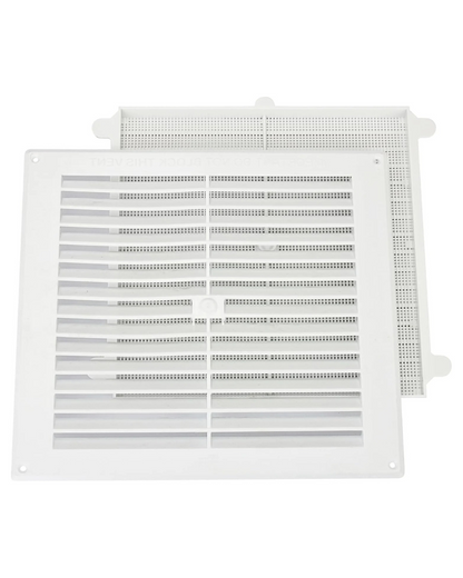 Map White Louvre Vent 229 x 229mm (9"x9") with Detachable Flyscreen Plastic Air Vent Grille for Walls & Furniture Ventilation Cover
