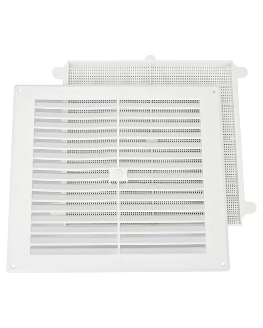 Map White Louvre Vent 229 x 229mm (9"x9") with Detachable Flyscreen Plastic Air Vent Grille for Walls & Furniture Ventilation Cover