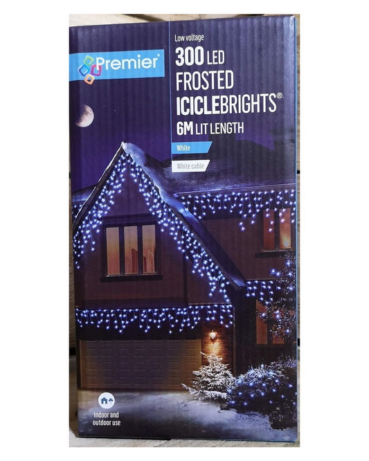 Premier Christmas 300 Frosted Icicle LED Lights - White 6m