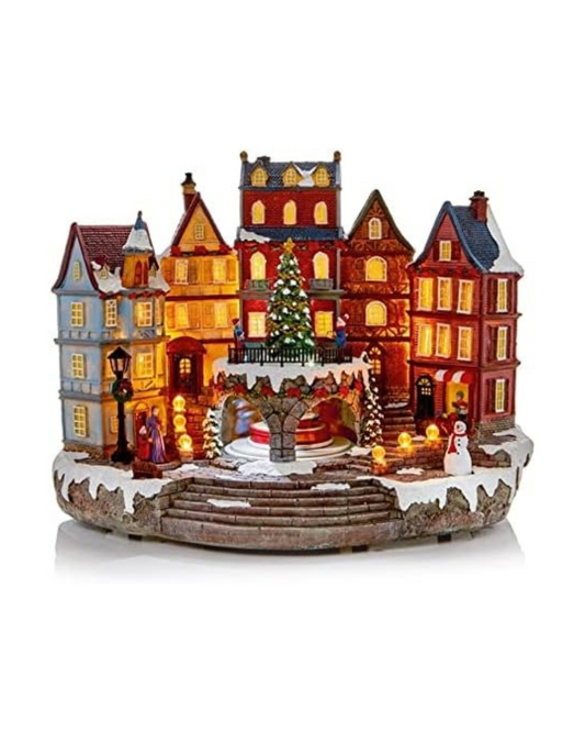 Premier Neutral Wood Farmhouse Decorative Sculpture Village Scene Tabletop Table 18x13x48cm Pre-Lit 10 Warm White LEDs