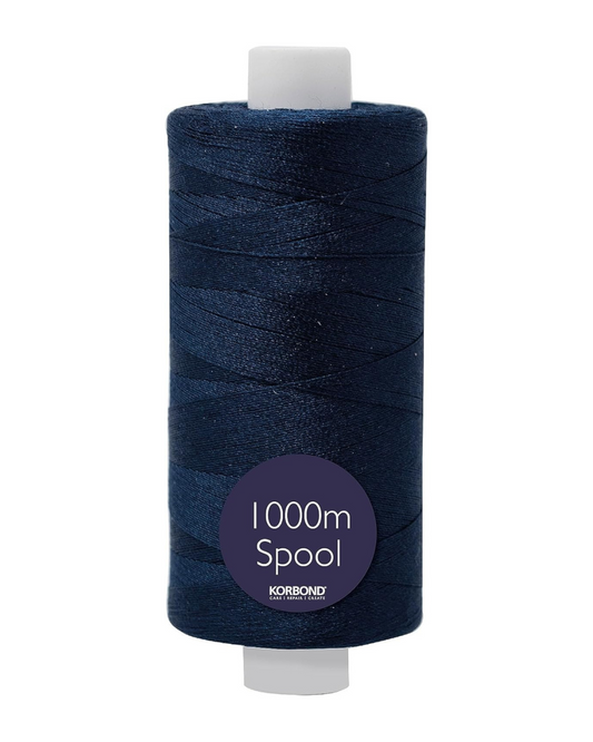 Korbond Sewing Thread - 1000m Polyester Coated Navy Thread – Sewing, Stitching and Quilting