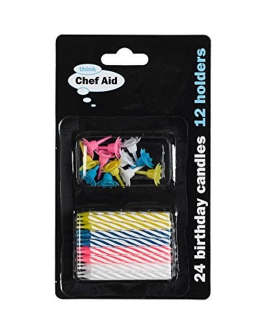 Chef Aid Decorative Birthday Cake Candles, 36 Piece Set with 24 Candles perfect for decorating a Birthday Cake or Cupckaes, Comes with 12 holders