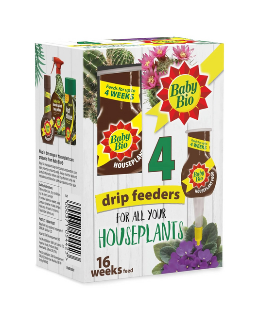 Baby Bio Houseplant Drip Feeders, 4 x 40ml - Ready To Use House Plant Food - Easy Care Fertiliser for Supporting Healthy Growth and Vibrant Blooms - Automatic Plant Feeder