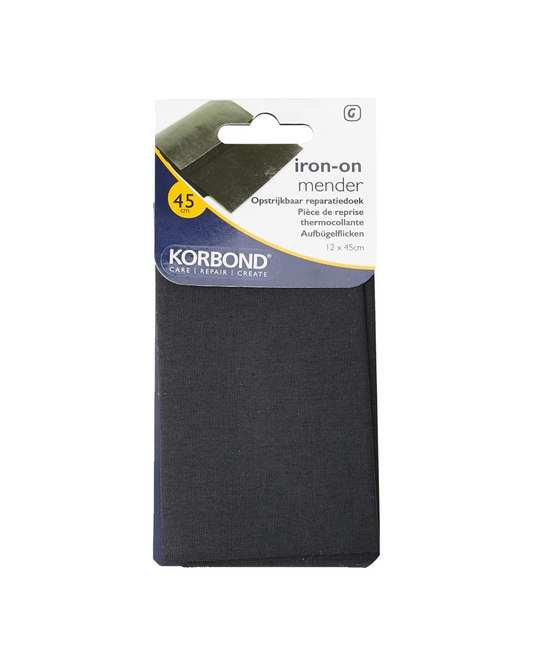 KORBOND Cotton Extra Wide Iron On Mender – Black - 12cm x 45cm – Invisible Permanent Mending – No Sewing Required - Ideal for Clothes & Garments: Trousers, Dresses, Jeans, Jumpers, Linen, School