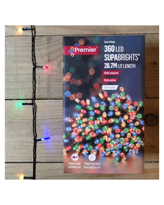 360 LED (28.7m) Premier Supabright LED Christmas Lights with Timer Multi Coloured